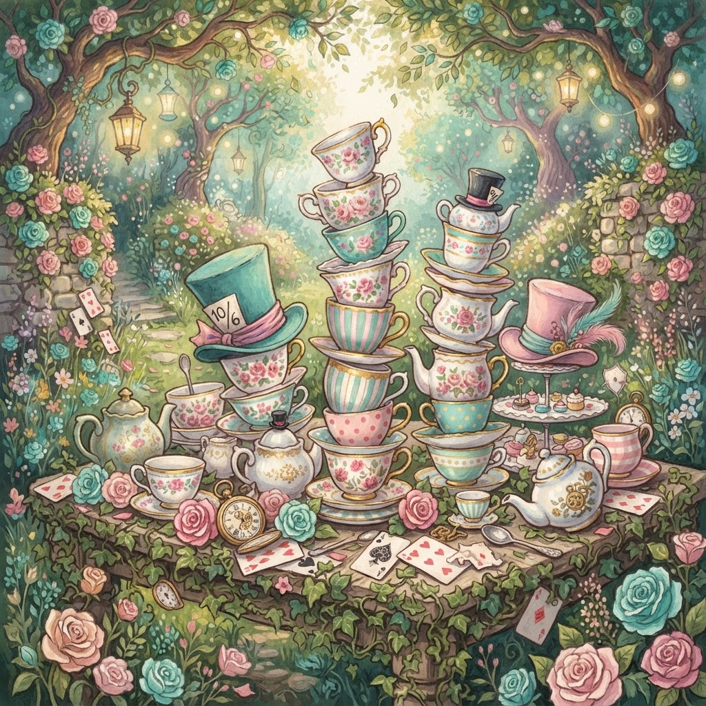 The Unbirthday realm — a topsy-turvy Wonderland tea table